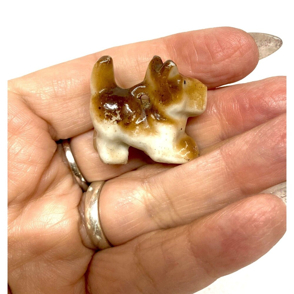 Antique/Vintage Miniature Bone China Scottie Dog, Very Tiny, 1”x1/2” weighs .4oz